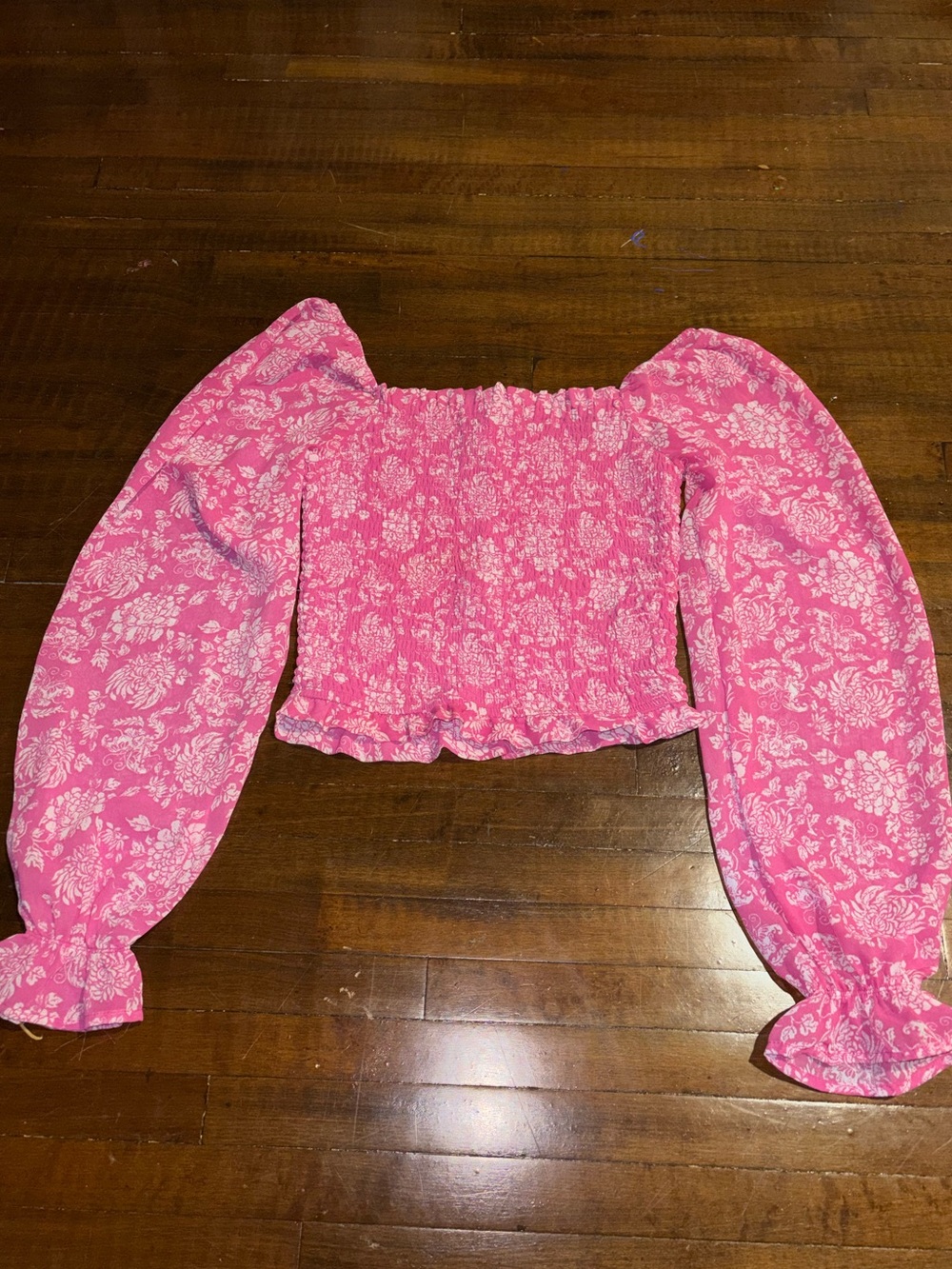 Japna Hot Pink Floral Smocked Blouse